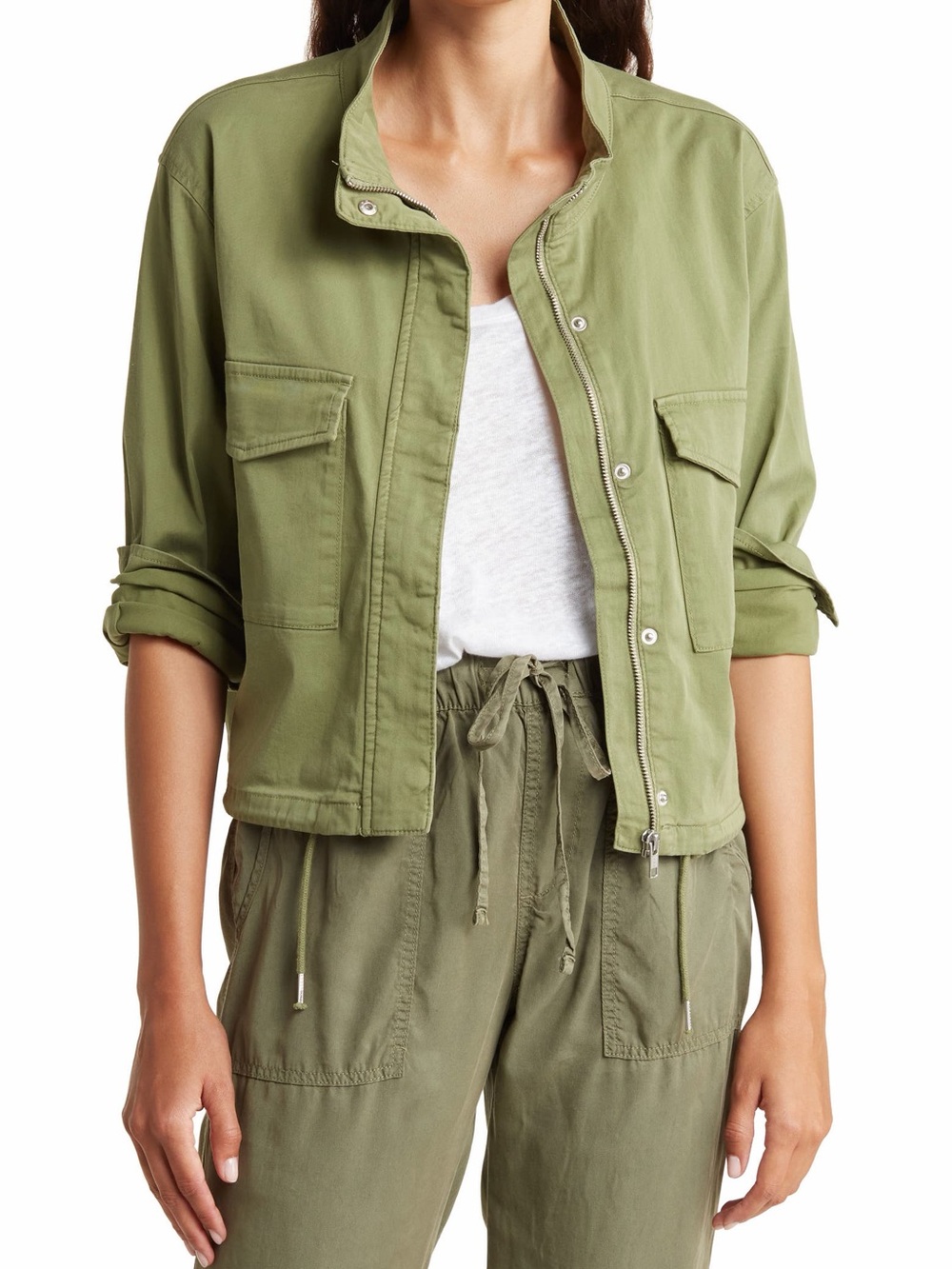 Sanctuary Armstrong Crop Green Utility Jacket with Front Patch Pockets - Picture 9 of 10